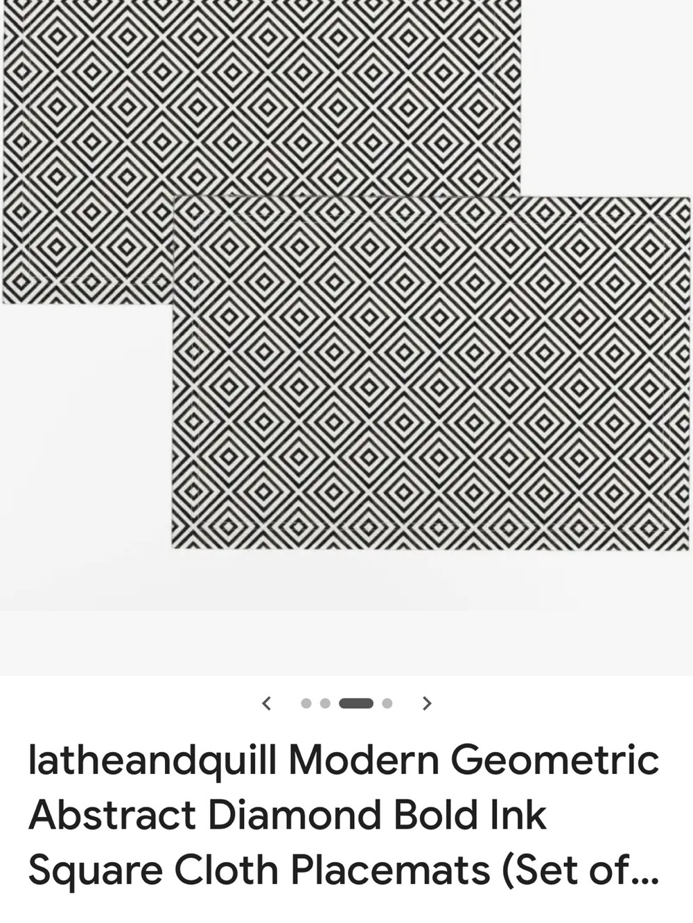 Modern Geometric Diamond Cloth Placemats - Black & White